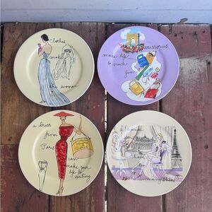 Rosanna 4 Dessert Plates I Enjoy Being a Girl Party Plates 8" Vtg French Designs